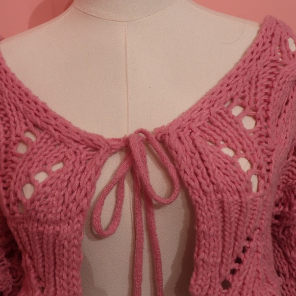 🌸 Storia Pink Crochet Knit Tie-Front Cardigan – Size Medium 🌸 - Picture 4 of 6